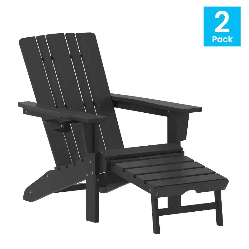 Flash Furniture Halifax HDPE Adirondack Chair with Cup Holder and Pull Out Ottoman, All-Weather HDPE Indoor/Outdoor Lounge Chair