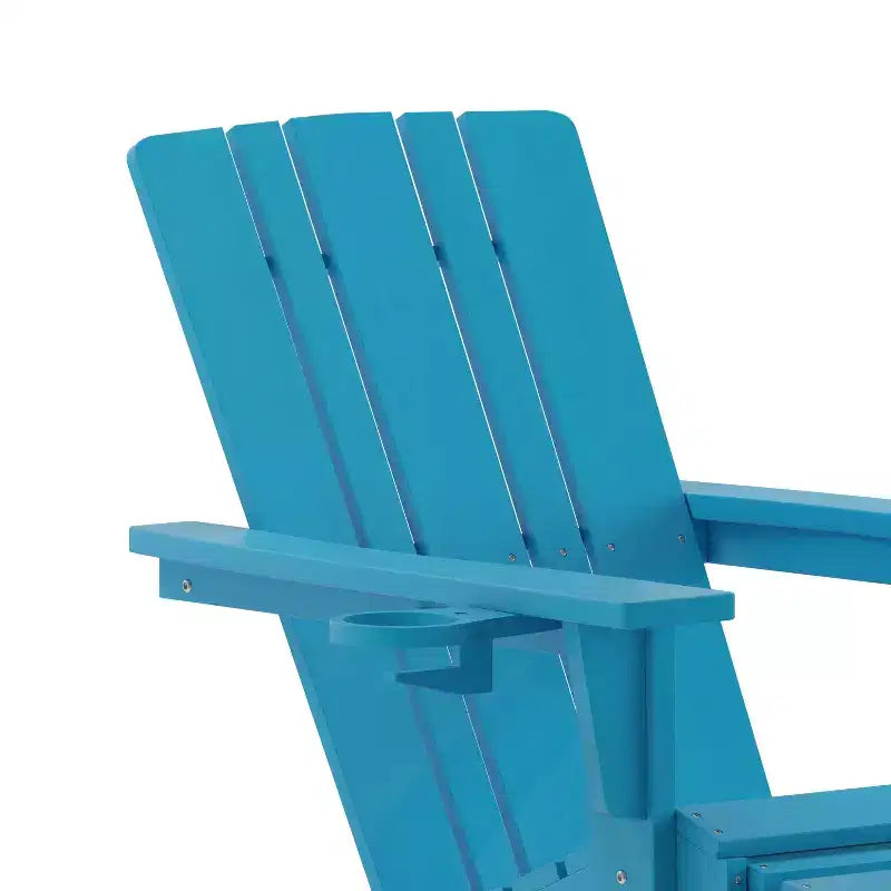 Flash Furniture Halifax HDPE Adirondack Chair with Cup Holder and Pull Out Ottoman, All-Weather HDPE Indoor/Outdoor Lounge Chair