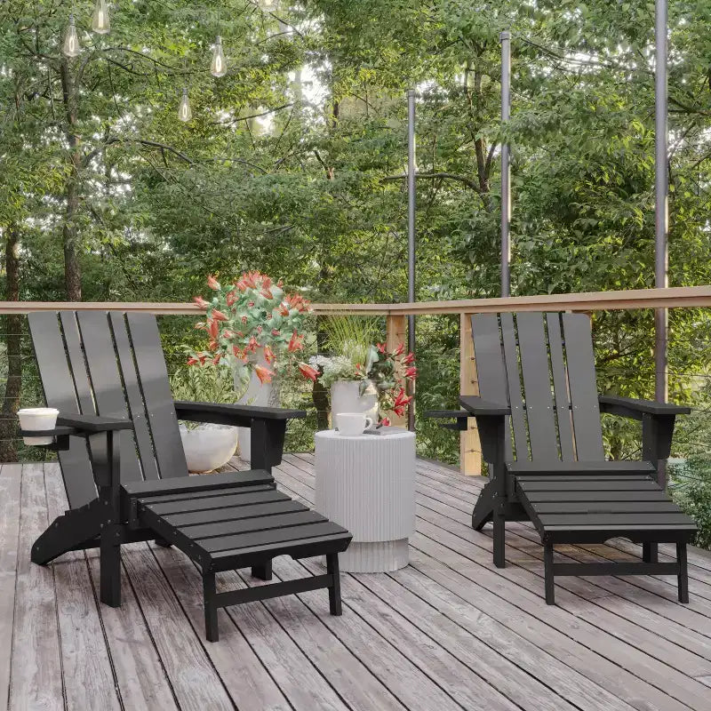 Flash Furniture Halifax HDPE Adirondack Chair with Cup Holder and Pull Out Ottoman, All-Weather HDPE Indoor/Outdoor Lounge Chair