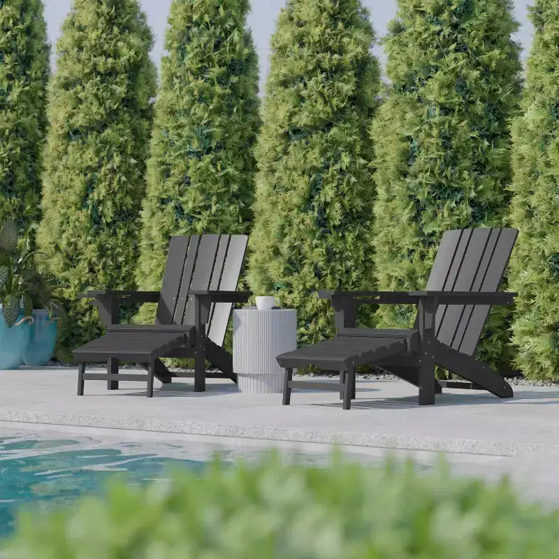 Flash Furniture Halifax HDPE Adirondack Chair with Cup Holder and Pull Out Ottoman, All-Weather HDPE Indoor/Outdoor Lounge Chair