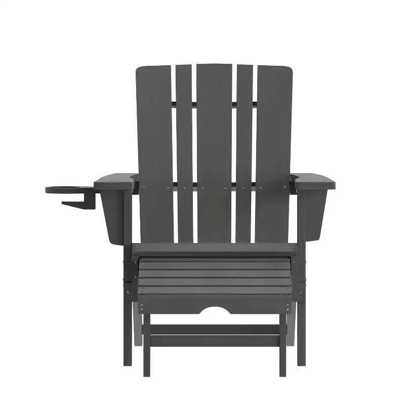 Flash Furniture Halifax HDPE Adirondack Chair with Cup Holder and Pull Out Ottoman, All-Weather HDPE Indoor/Outdoor Lounge Chair