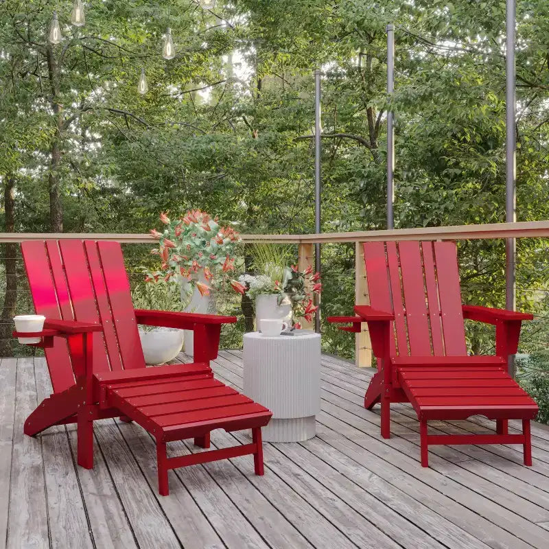 Flash Furniture Halifax HDPE Adirondack Chair with Cup Holder and Pull Out Ottoman, All-Weather HDPE Indoor/Outdoor Lounge Chair
