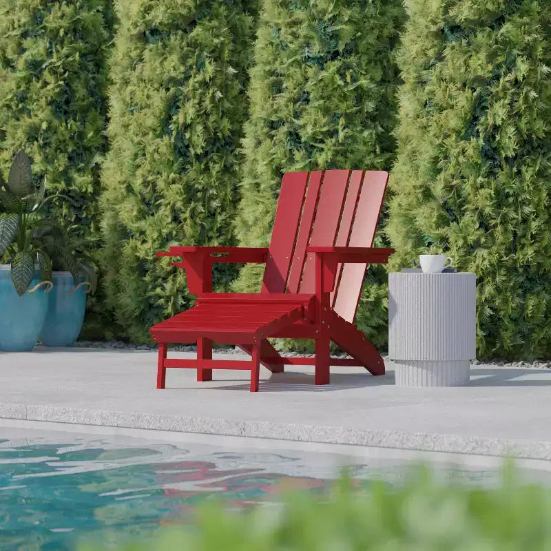 Flash Furniture Halifax HDPE Adirondack Chair with Cup Holder and Pull Out Ottoman, All-Weather HDPE Indoor/Outdoor Lounge Chair