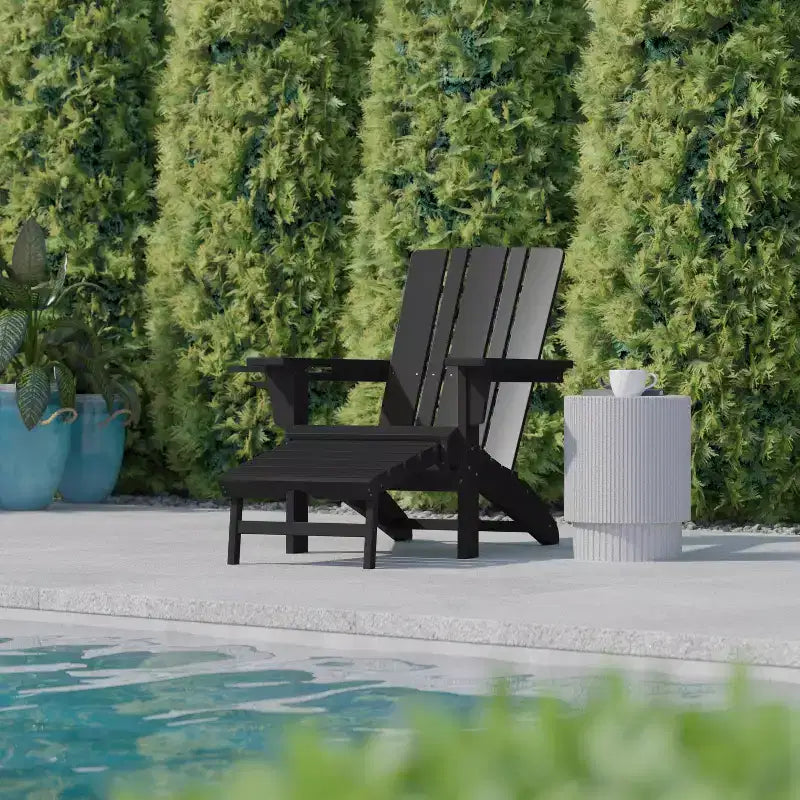 Flash Furniture Halifax HDPE Adirondack Chair with Cup Holder and Pull Out Ottoman, All-Weather HDPE Indoor/Outdoor Lounge Chair