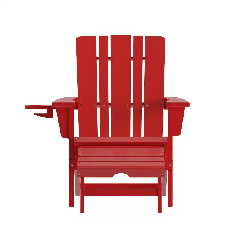 Flash Furniture Halifax HDPE Adirondack Chair with Cup Holder and Pull Out Ottoman, All-Weather HDPE Indoor/Outdoor Lounge Chair