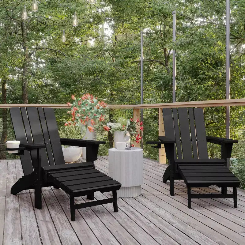 Flash Furniture Halifax HDPE Adirondack Chair with Cup Holder and Pull Out Ottoman, All-Weather HDPE Indoor/Outdoor Lounge Chair