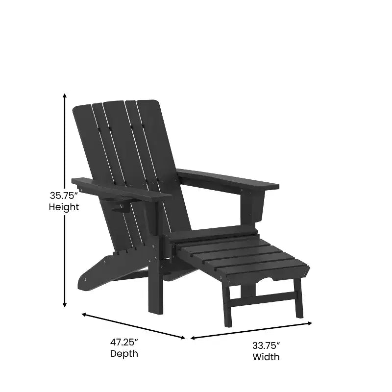 Flash Furniture Halifax HDPE Adirondack Chair with Cup Holder and Pull Out Ottoman, All-Weather HDPE Indoor/Outdoor Lounge Chair