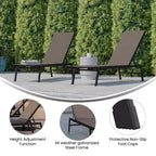 Flash Furniture Brazos Set of 2 Adjustable Chaise Lounge Chairs All-Weather Outdoor Five-Position Recliners
