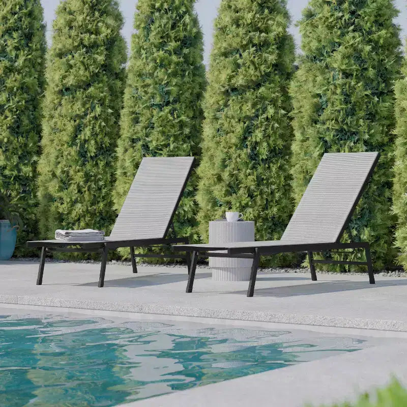 Flash Furniture Brazos Set of 2 Adjustable Chaise Lounge Chairs All-Weather Outdoor Five-Position Recliners