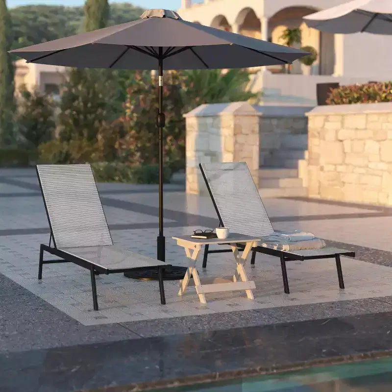 Flash Furniture Brazos Set of 2 Adjustable Chaise Lounge Chairs All-Weather Outdoor Five-Position Recliners