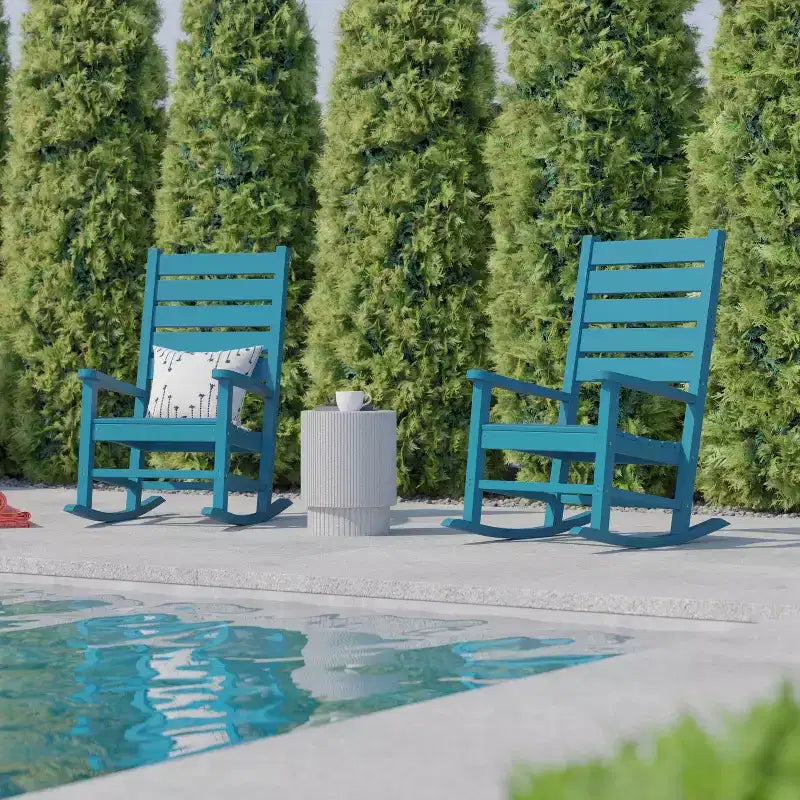 Flash Furniture Manchester Set of 2 Contemporary Rocking Chairs, All-Weather HDPE Indoor/Outdoor Rockers