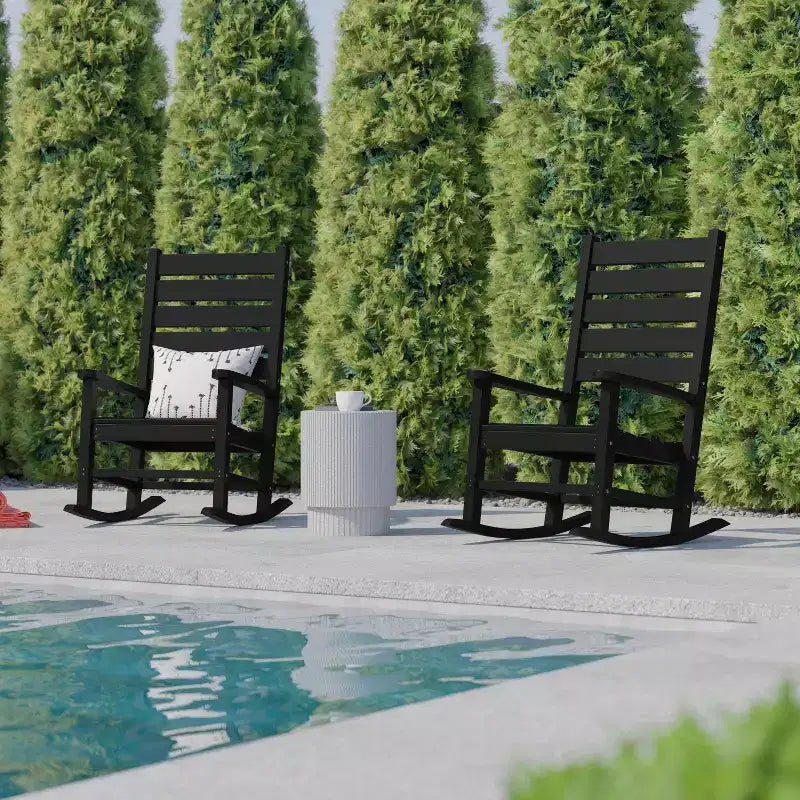 Flash Furniture Manchester Set of 2 Contemporary Rocking Chairs, All-Weather HDPE Indoor/Outdoor Rockers