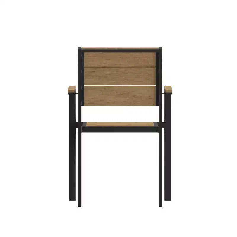 Sedia Laterale Impilabile da Esterno Emma e Oliver con Seduta, Schienale e Braccioli a Doghe in Poly Teak Sintetico e Struttura in Metallo