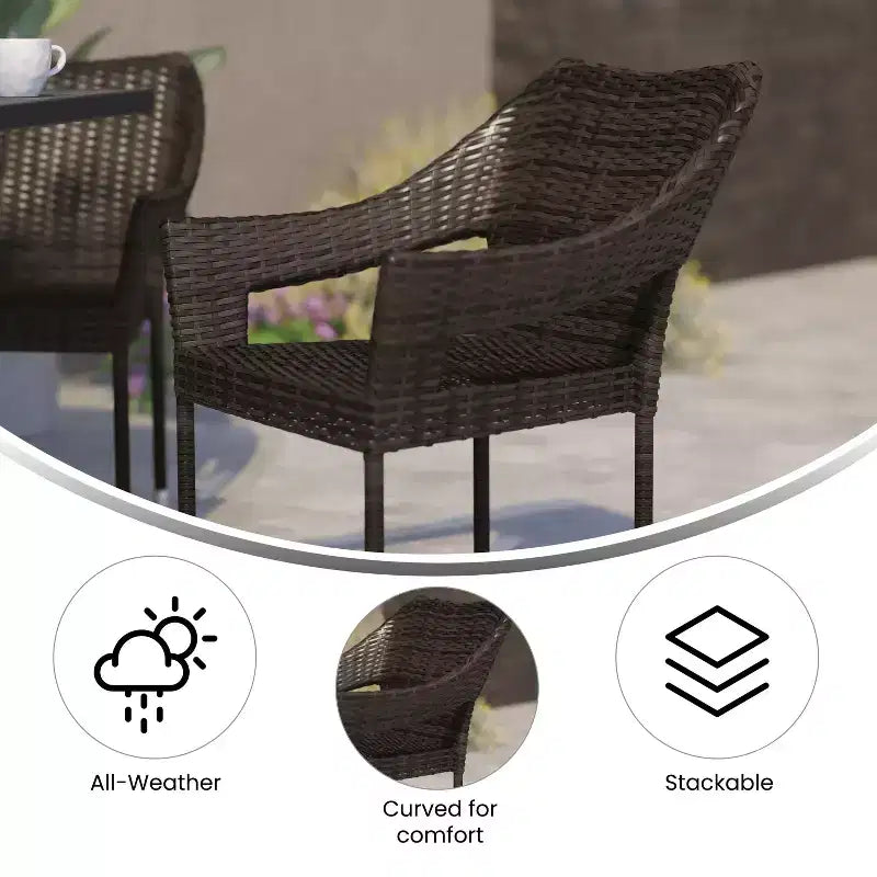 Sedia da pranzo impilabile per patio da interni/esterni Emma and Oliver All-Weather con telaio in acciaio e rattan PE resistente alle intemperie