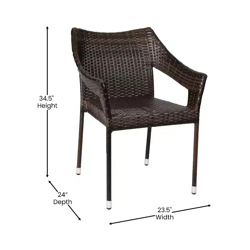 Sedia da pranzo impilabile per patio da interni/esterni Emma and Oliver All-Weather con telaio in acciaio e rattan PE resistente alle intemperie