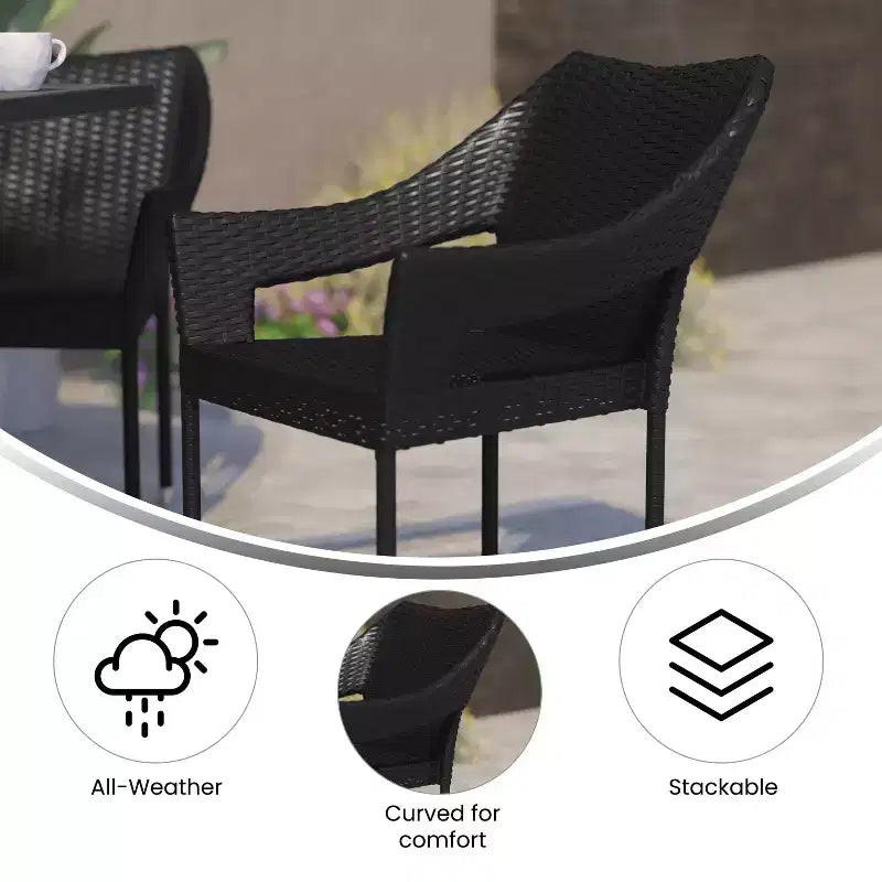 Sedia da pranzo impilabile per patio da interni/esterni Emma and Oliver All-Weather con telaio in acciaio e rattan PE resistente alle intemperie