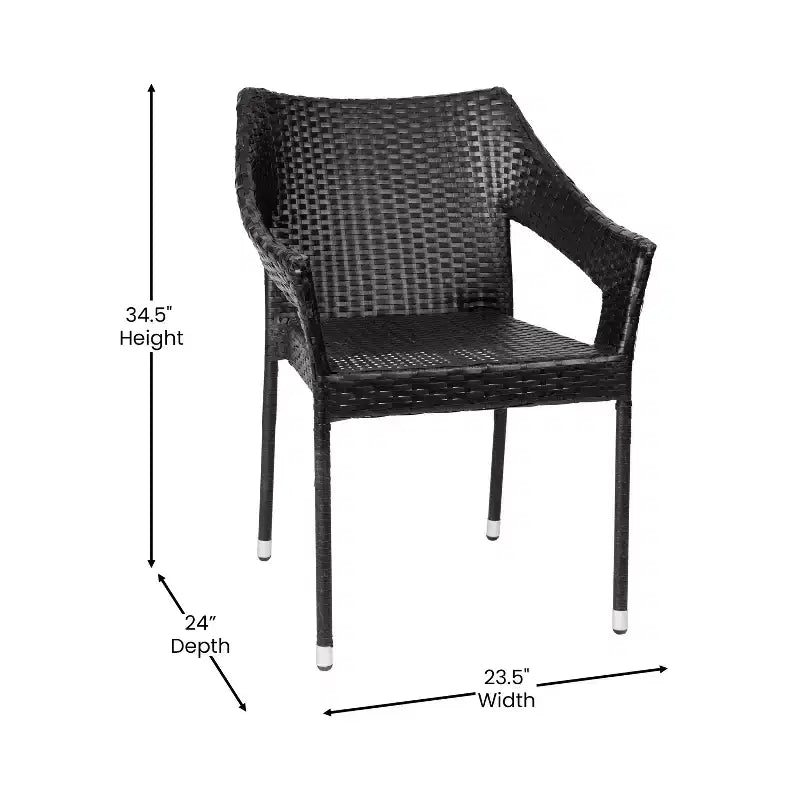 Sedia da pranzo impilabile per patio da interni/esterni Emma and Oliver All-Weather con telaio in acciaio e rattan PE resistente alle intemperie