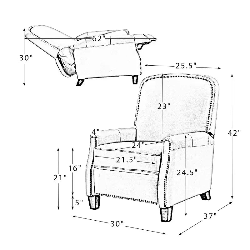Set of 2 Deborah Modern Wooden Upholstery Modern Genuine Leather Recliner with Nailhead Trim for Living Room and Bedroom| ART OF LIVING DESIGNS