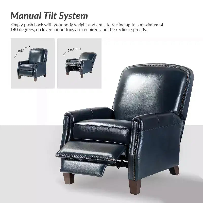 Set of 2 Deborah Modern Wooden Upholstery Modern Genuine Leather Recliner with Nailhead Trim for Living Room and Bedroom| ART OF LIVING DESIGNS