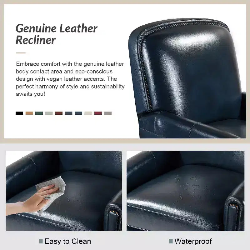 Set of 2 Deborah Modern Wooden Upholstery Modern Genuine Leather Recliner with Nailhead Trim for Living Room and Bedroom| ART OF LIVING DESIGNS