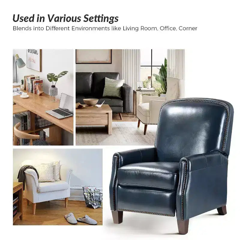 Set of 2 Deborah Modern Wooden Upholstery Modern Genuine Leather Recliner with Nailhead Trim for Living Room and Bedroom| ART OF LIVING DESIGNS