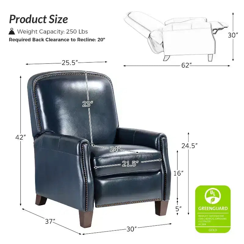 Set of 2 Deborah Modern Wooden Upholstery Modern Genuine Leather Recliner with Nailhead Trim for Living Room and Bedroom| ART OF LIVING DESIGNS