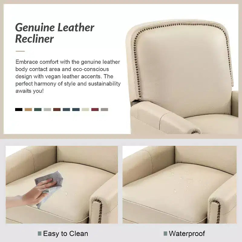 Set of 2 Deborah Modern Wooden Upholstery Modern Genuine Leather Recliner with Nailhead Trim for Living Room and Bedroom| ART OF LIVING DESIGNS