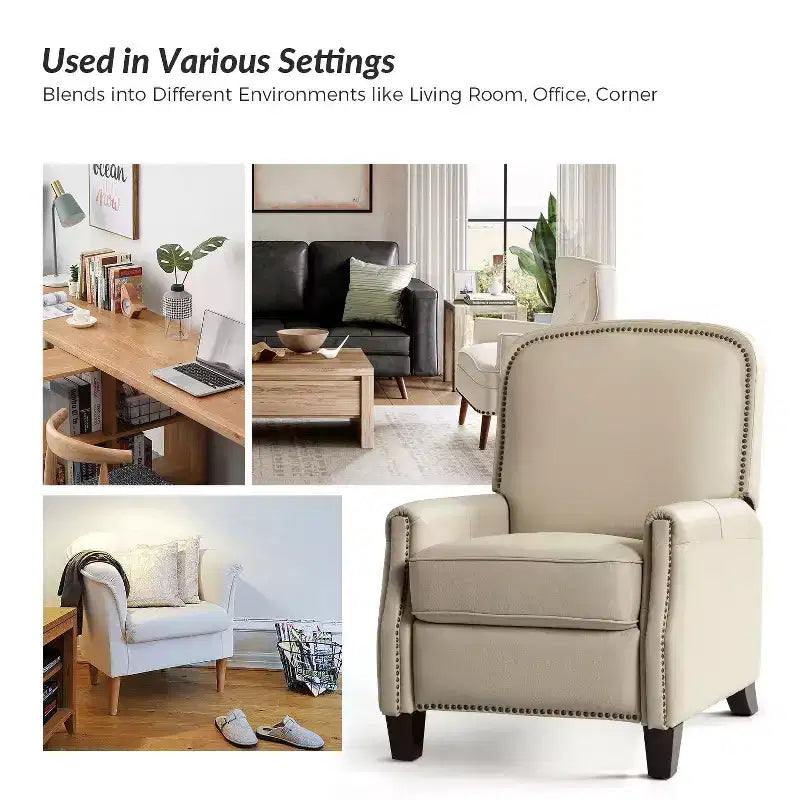 Set of 2 Deborah Modern Wooden Upholstery Modern Genuine Leather Recliner with Nailhead Trim for Living Room and Bedroom| ART OF LIVING DESIGNS