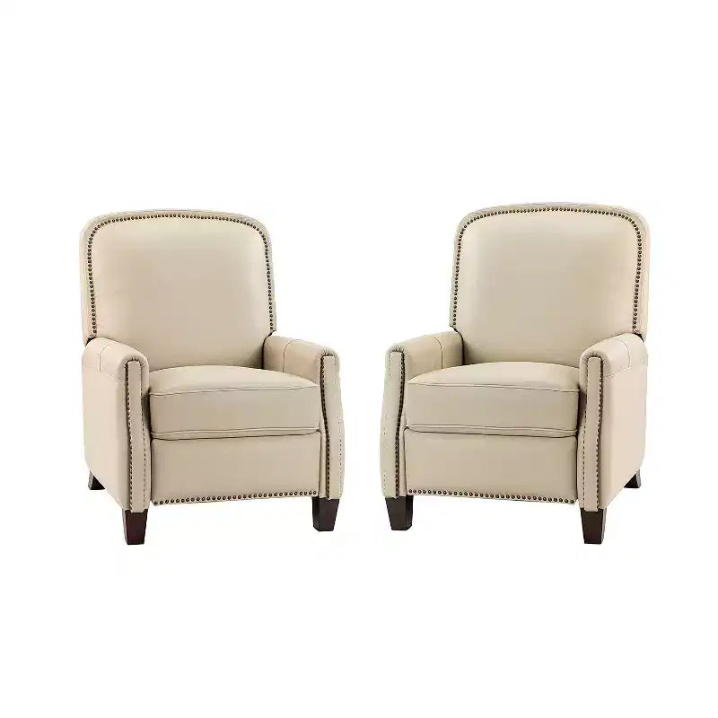 Set of 2 Deborah Modern Wooden Upholstery Modern Genuine Leather Recliner with Nailhead Trim for Living Room and Bedroom| ART OF LIVING DESIGNS