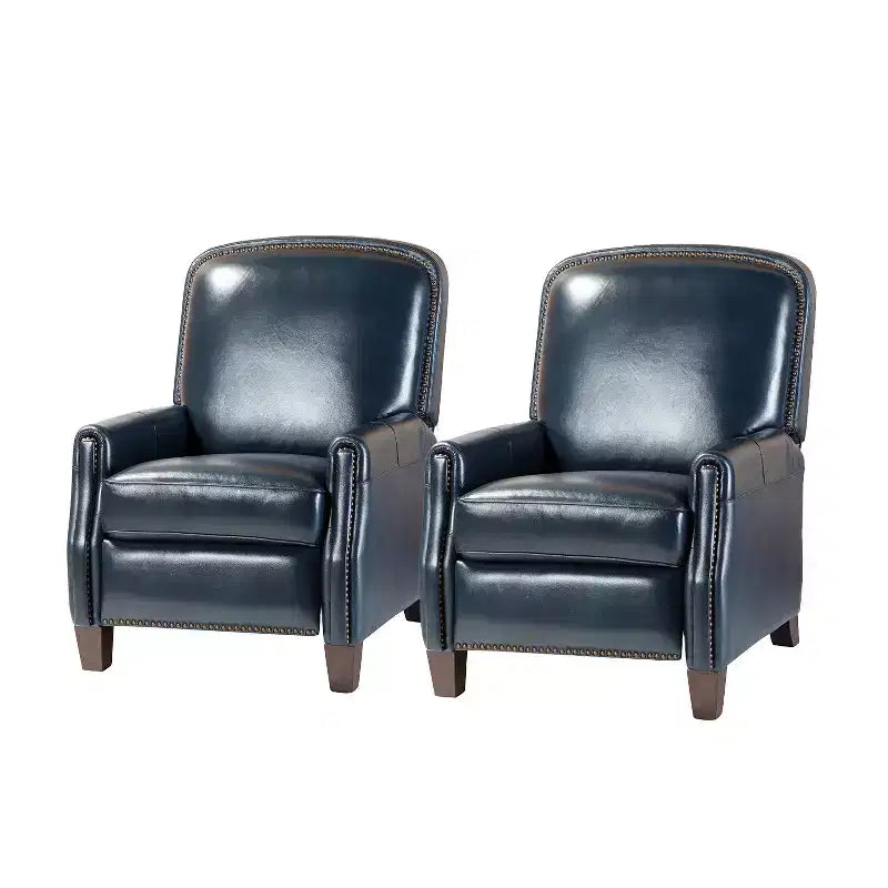 Set di 2 Poltrone Reclinabili Moderne Deborah in Legno e Vera Pelle con Borchie per Soggiorno e Camera da Letto | ART OF LIVING DESIGNS