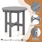 Tavolino rotondo Costway Patio Adirondack da 18'' per esterni, in HDPE, resistente alle intemperie, grigio