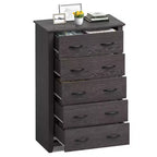 Costway Cassettiera a 5 Cassetti Mobile Contenitore Comodino Alto Organizzatore per Camera da Letto Ingresso Grigio Scuro/Noce