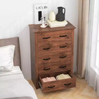 Costway Cassettiera a 5 Cassetti Mobile Contenitore Comodino Alto Organizzatore per Camera da Letto Ingresso Grigio Scuro/Noce