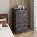 Costway Cassettiera a 5 Cassetti Mobile Contenitore Comodino Alto Organizzatore per Camera da Letto Ingresso Grigio Scuro/Noce
