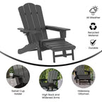 Flash Furniture Newport Sedia Adirondack in HDPE con Portabicchieri e Poggiapiedi Estraibile, Poltrona da Giardino/Interni per Tutte le Stagioni in HDPE
