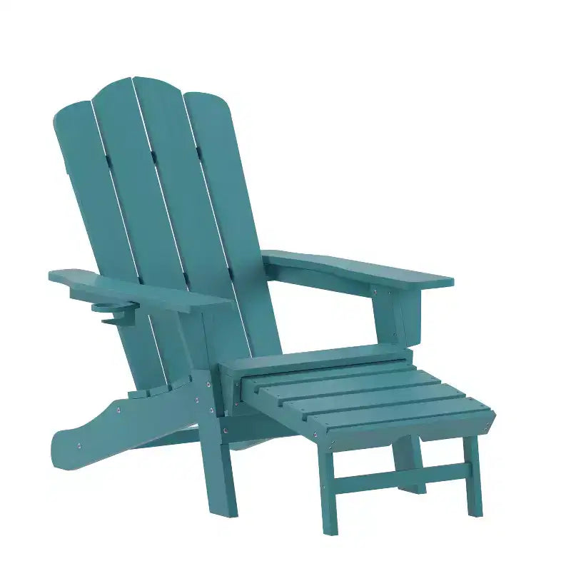 Flash Furniture Newport Sedia Adirondack in HDPE con Portabicchieri e Poggiapiedi Estraibile, Poltrona da Giardino/Interni per Tutte le Stagioni in HDPE