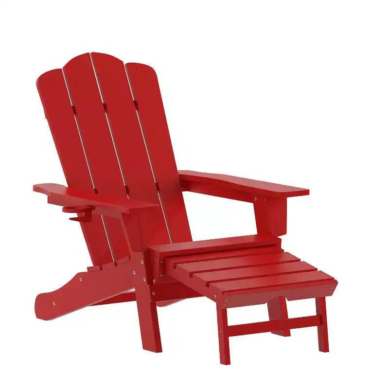 Flash Furniture Newport Sedia Adirondack in HDPE con Portabicchieri e Poggiapiedi Estraibile, Poltrona da Giardino/Interni per Tutte le Stagioni in HDPE