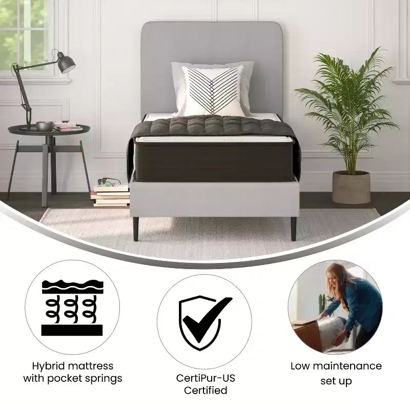 Flash Furniture Dream 10 Inch Hybrid Mattress, High Density Foam and Pocket Spring Mattress in a Box, CertiPur-US Certified Foam