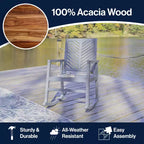 Sedia a dondolo JONATHAN Y Ned in legno di acacia con schienale a chevron moderno, capacità 136 kg, per esterni e patio
