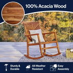 Sedia a dondolo JONATHAN Y Ned in legno di acacia con schienale a chevron moderno, capacità 136 kg, per esterni e patio