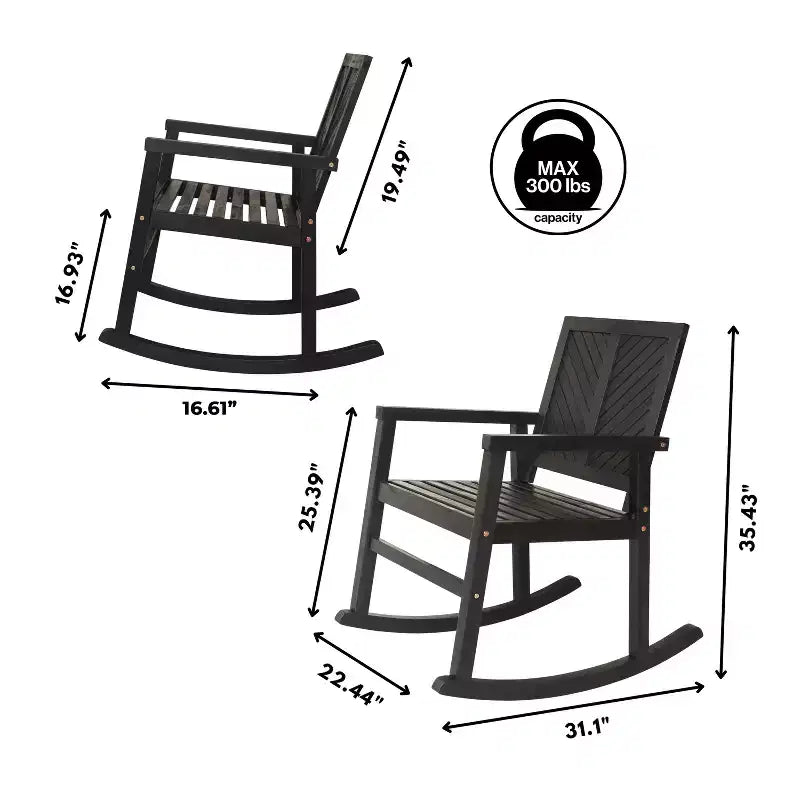 Sedia a dondolo JONATHAN Y Ned in legno di acacia con schienale a chevron moderno, capacità 136 kg, per esterni e patio