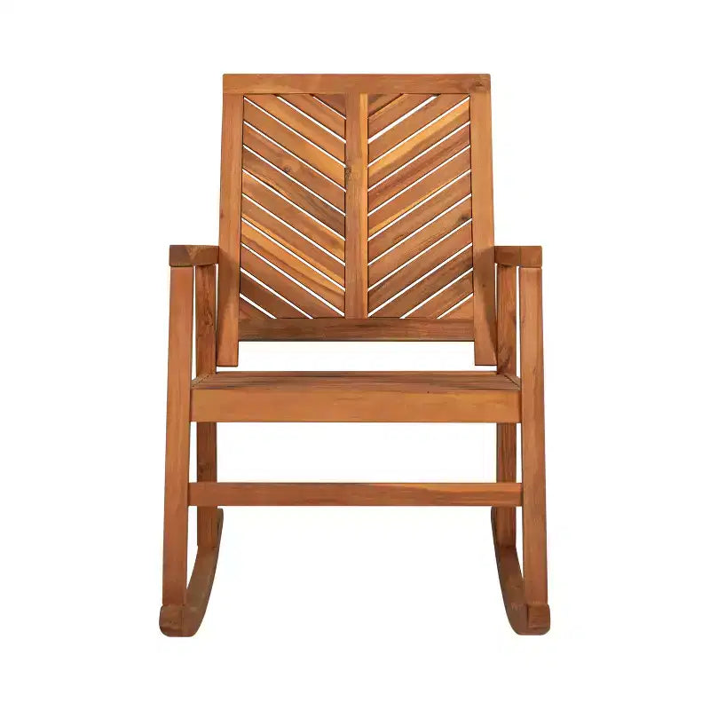Sedia a dondolo JONATHAN Y Ned in legno di acacia con schienale a chevron moderno, capacità 136 kg, per esterni e patio