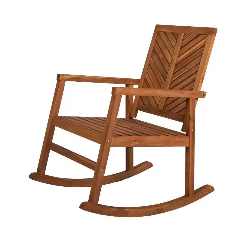 Sedia a dondolo JONATHAN Y Ned in legno di acacia con schienale a chevron moderno, capacità 136 kg, per esterni e patio