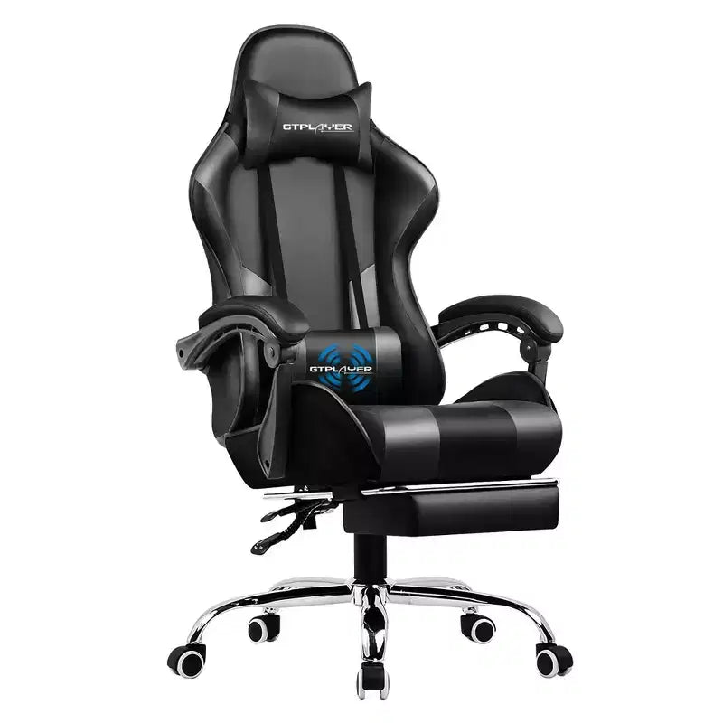 Sedia da Gaming con Poggiapiedi e Cuscino Massaggiante Lombare Ergonomico in Pelle PU - GTRACING