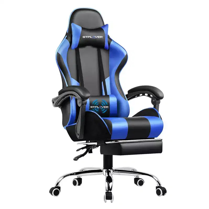 Sedia da Gaming con Poggiapiedi e Cuscino Massaggiante Lombare Ergonomico in Pelle PU - GTRACING