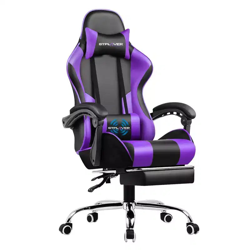 Sedia da Gaming con Poggiapiedi e Cuscino Massaggiante Lombare Ergonomico in Pelle PU - GTRACING