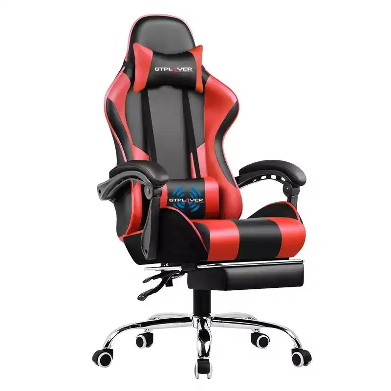 Sedia da Gaming con Poggiapiedi e Cuscino Massaggiante Lombare Ergonomico in Pelle PU - GTRACING