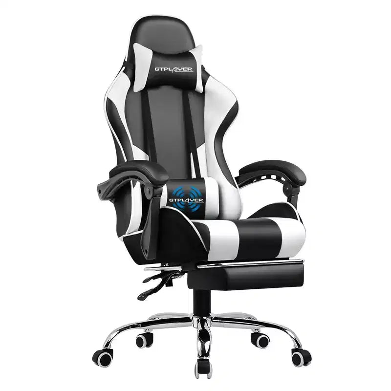 Sedia da Gaming con Poggiapiedi e Cuscino Massaggiante Lombare Ergonomico in Pelle PU - GTRACING