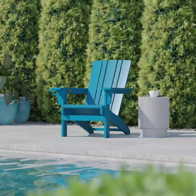 Flash Furniture Halifax Adirondack Chair with Cup Holder, Weather Resistant HDPE Adirondack Chair