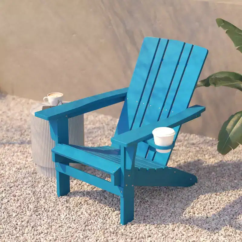 Flash Furniture Halifax Adirondack Chair with Cup Holder, Weather Resistant HDPE Adirondack Chair